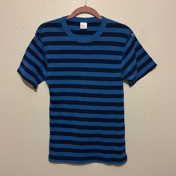 Hanna Andersson Womens Shirt Blue Stripe Short Sleeve Organic Cotton Top - Picture 1 of 4
